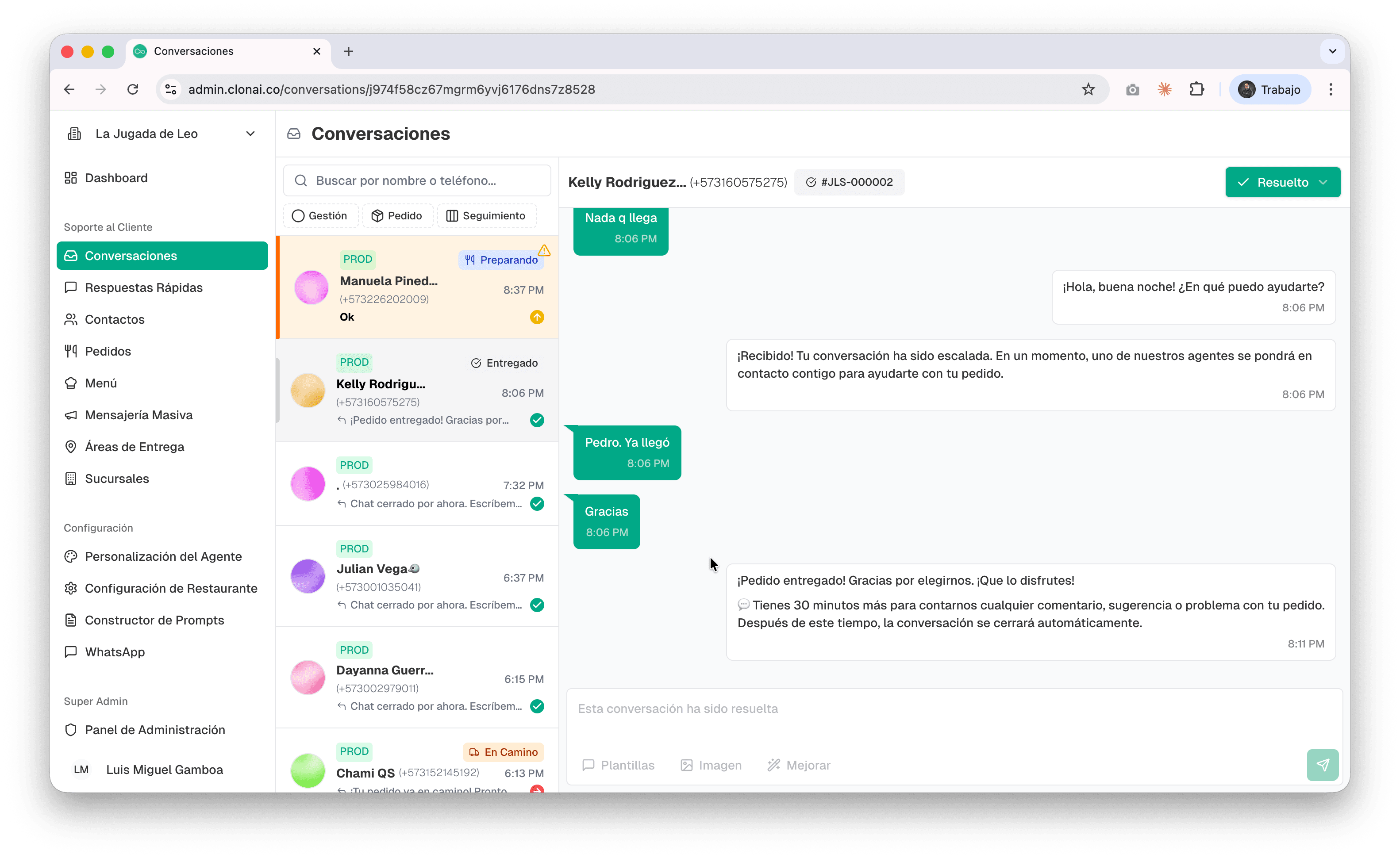Conversaciones centralizadas con seguimiento en ClonAI